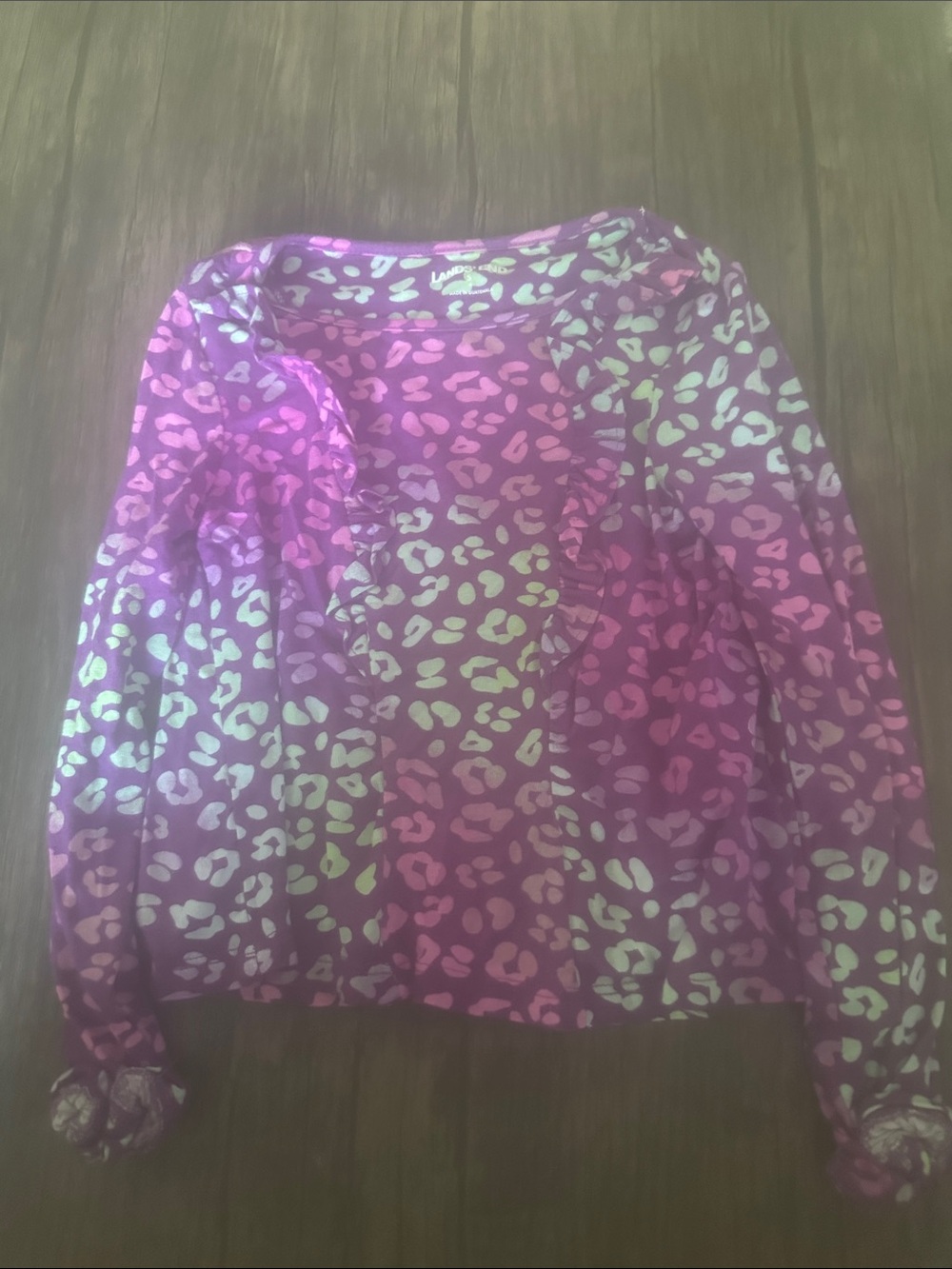 Lands' End Girls Purple and Pink Leopard Print Top